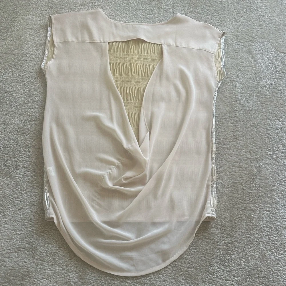 San Joy Cream Asymmetrical Sleeveless Muscle Tee - Picture 5 of 9